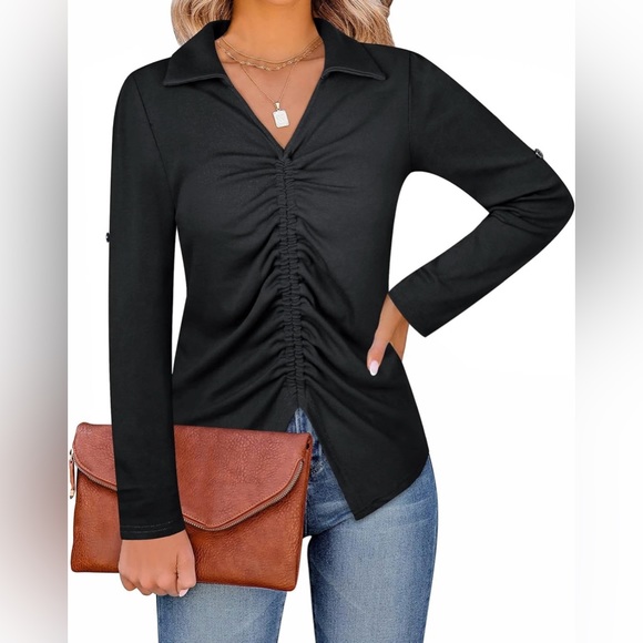 Nashville Boutique Tops - NWT Stylish Ruched Roll Sleeve Tunic